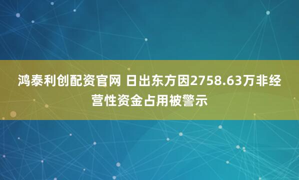 鸿泰利创配资官网 日出东方因2758.63万非经营性资金占用被警示